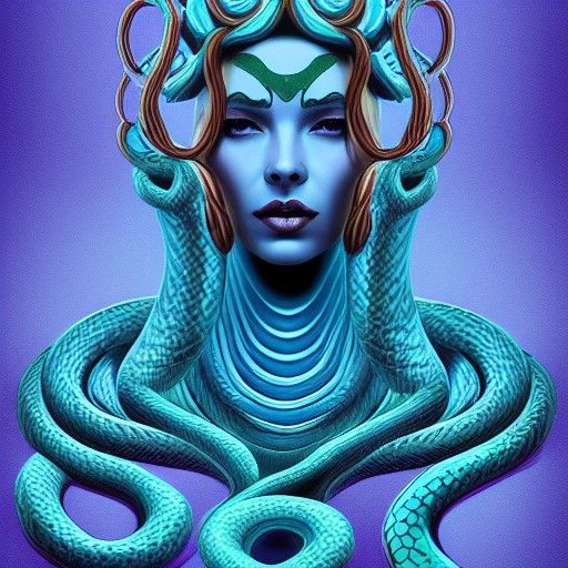 Blue-Skinned Snake Queen, Digital Art Illustration