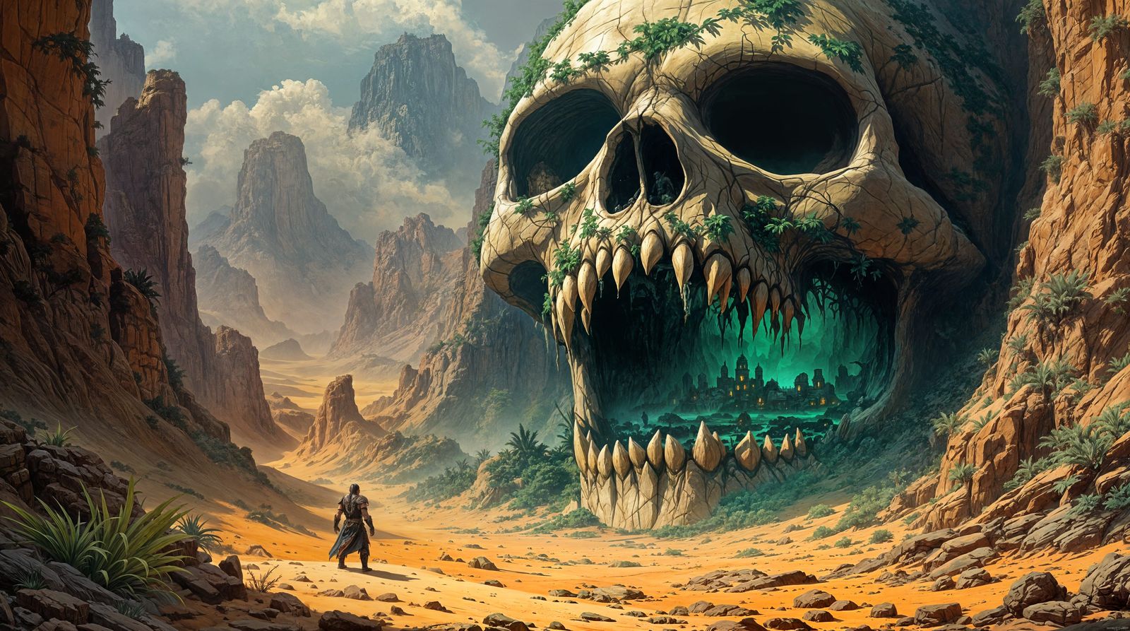 Mountain Skull's Lush Jungle Lair in Frank Frazetta Style