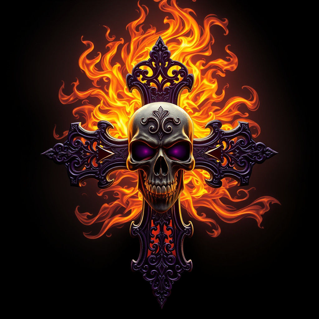 Queen Savage Skull Logo with Flames in Dark Fantasy Style