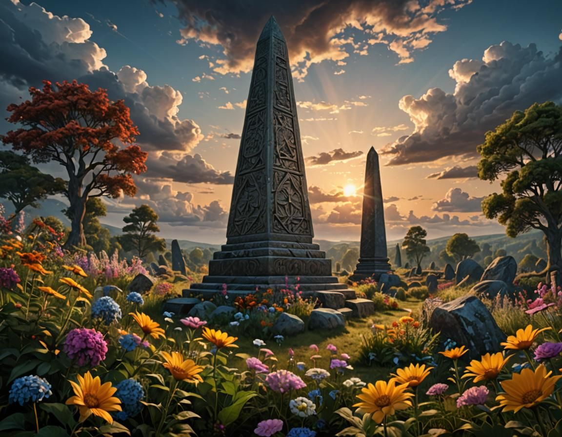 Occult Obelisk Sunset Landscape, 3D Shading