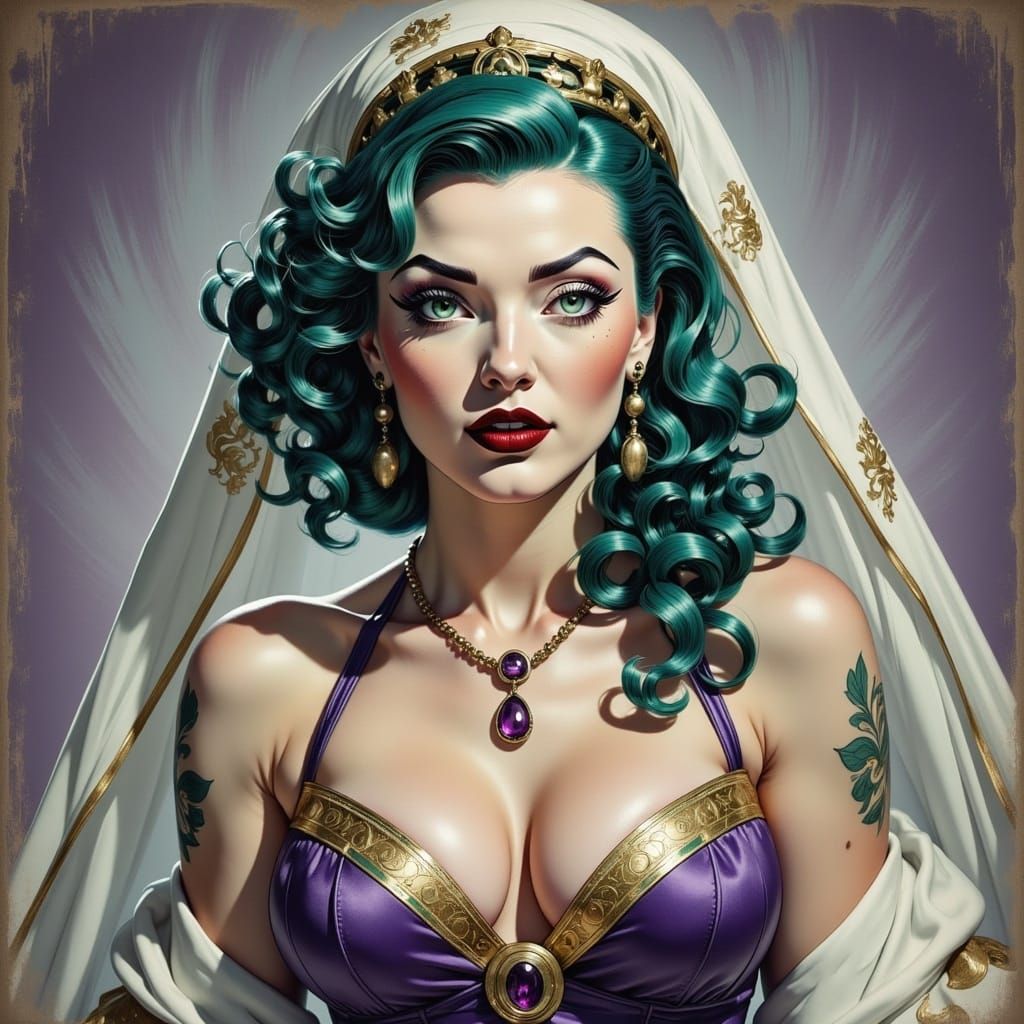 Elegant Woman in Purple and Gold Attire