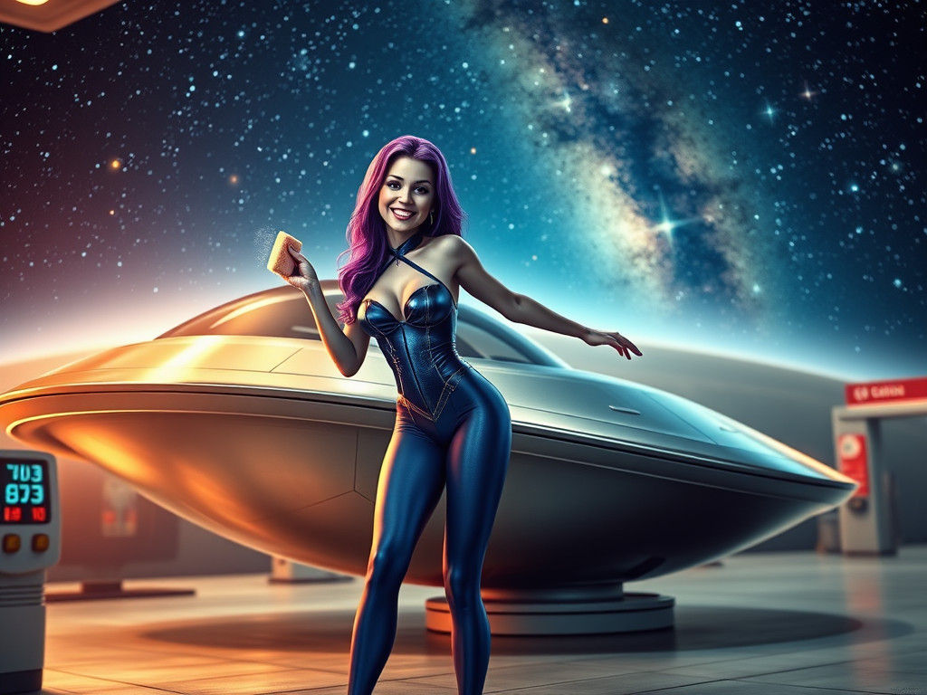 Futuristic Space Gas Station With Alien Pin-Up