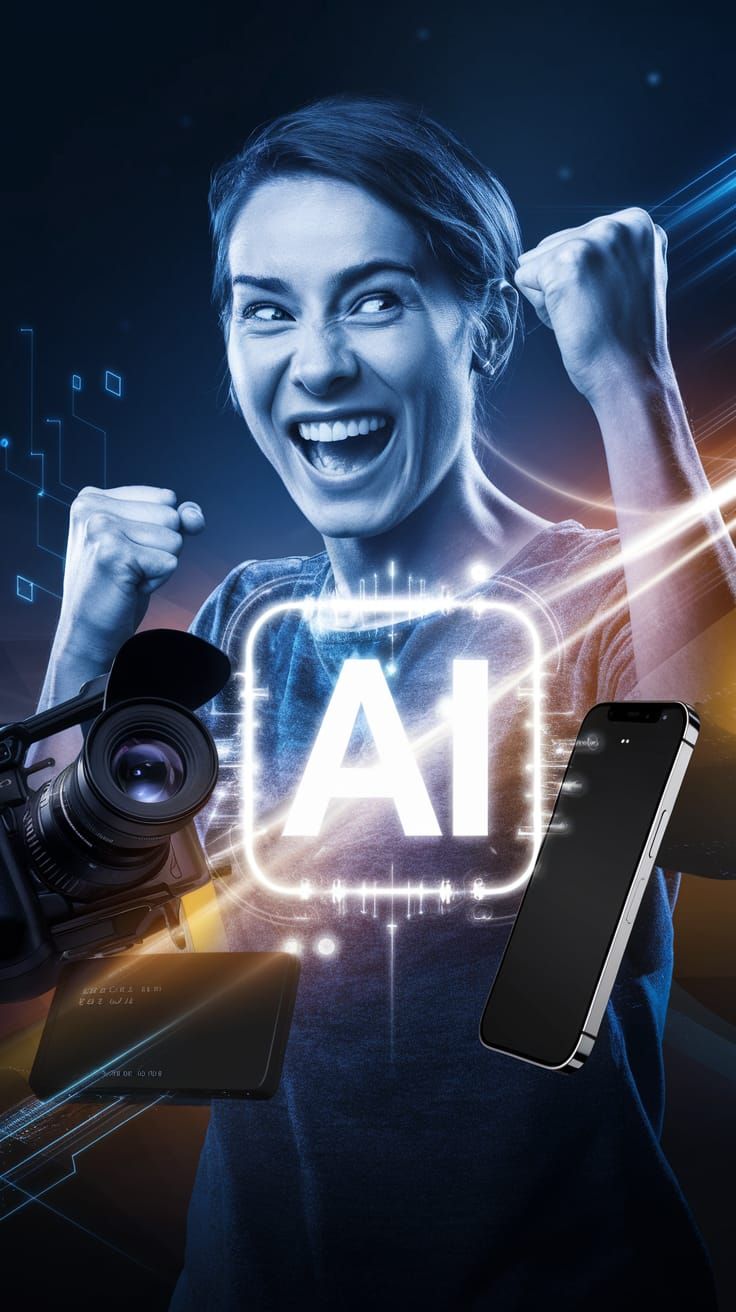 Excited Person Celebrating AI-Assisted Video Creation