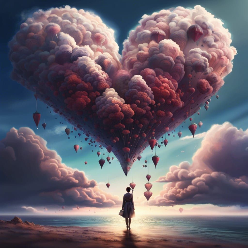 Heart-Shaped Clouds in Fantasy Digital Matte Painting