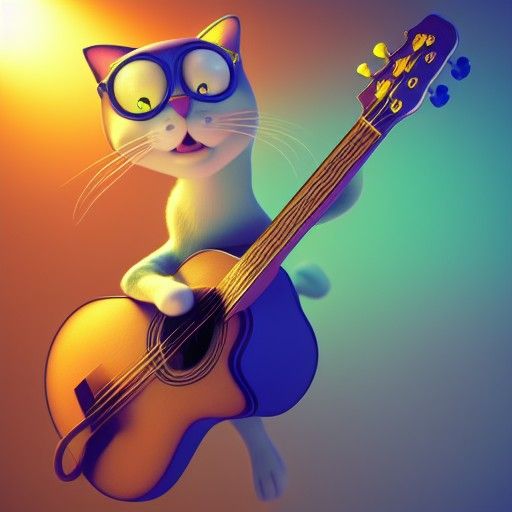 Cat Playing Guitar as 3D Digital Art