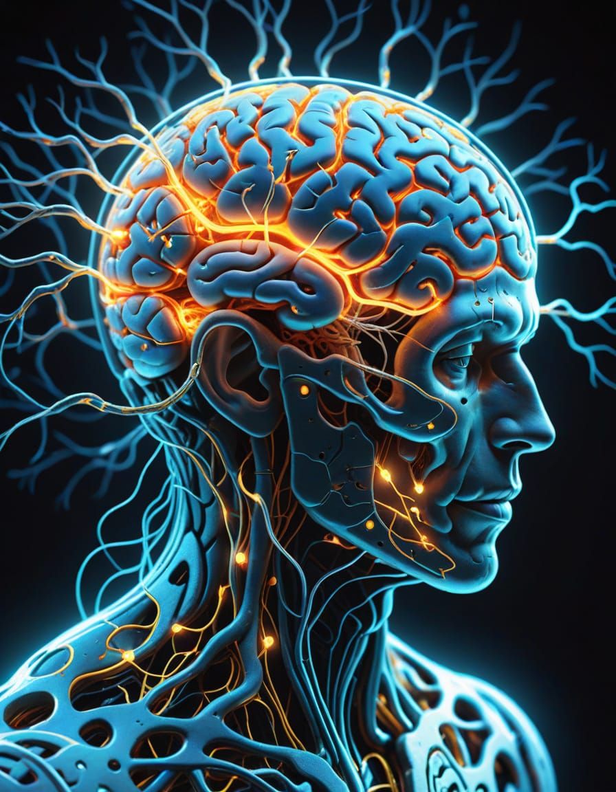 Hyper-Realistic Close-Up Portrait of a Glowing Human Brain i...