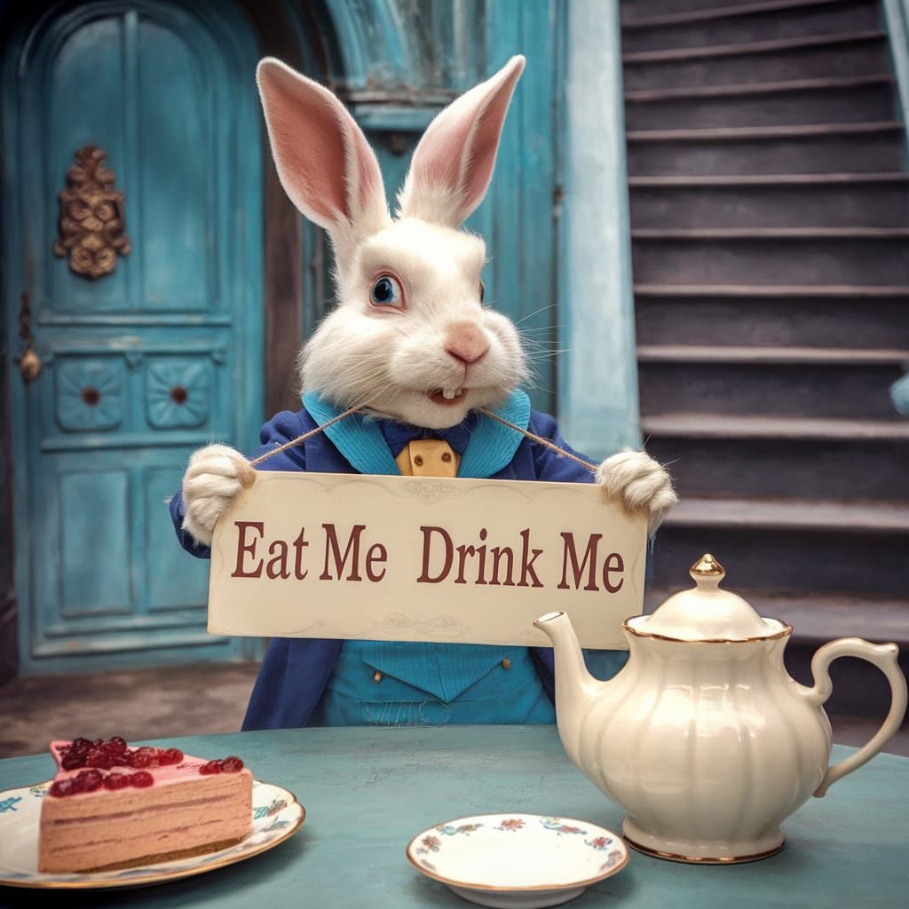 Alice in Wonderland Scene with White Rabbit