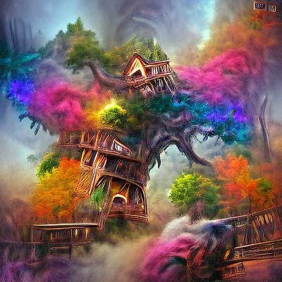 Ethereal Treehouse Castle in a Cosmic Fantasy Style