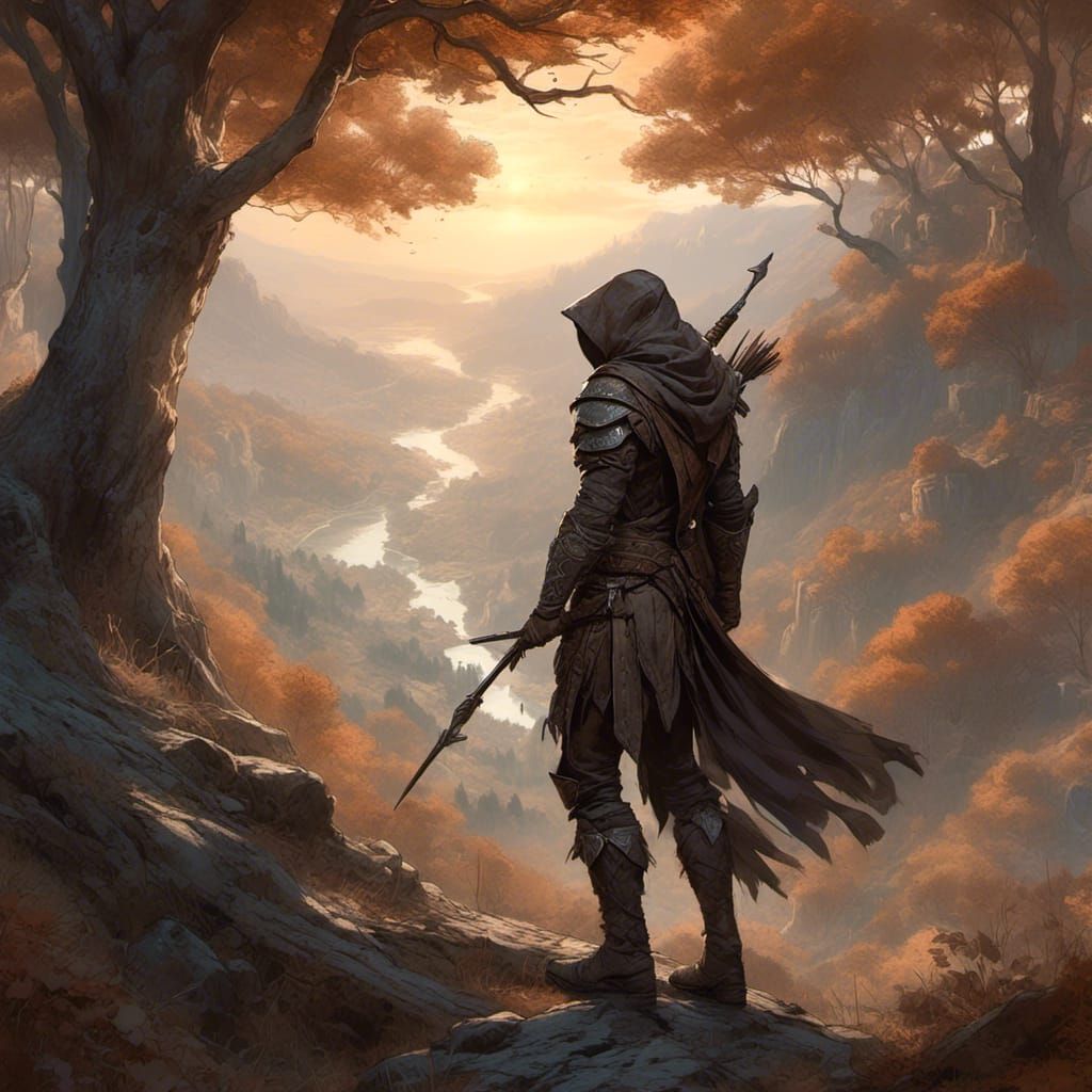 Gloomstalker Ranger in Valley, Fantasy Concept Art