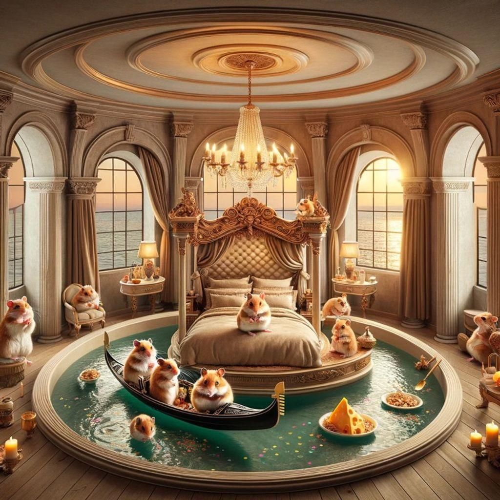 Opulent Venetian Bedroom with Indoor Canal and Gondola