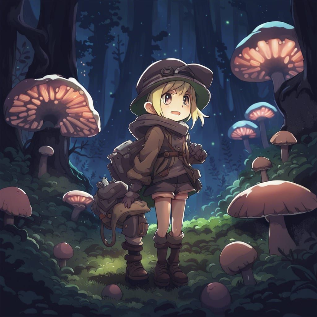 Luminous Mushroom Forest in Anime Style