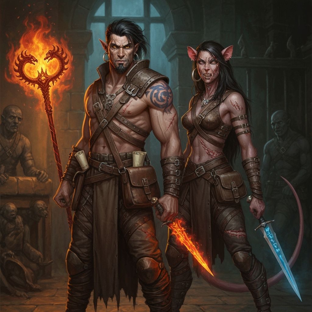 Mystical Orc Thief and Wererat in Dark Cell