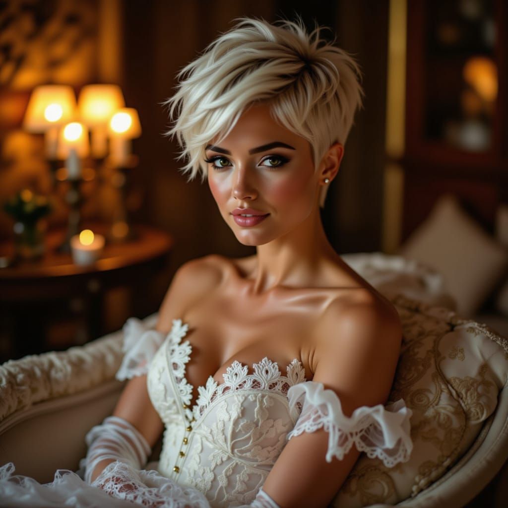 Athletic Model in Ornate Period Dress with Candles