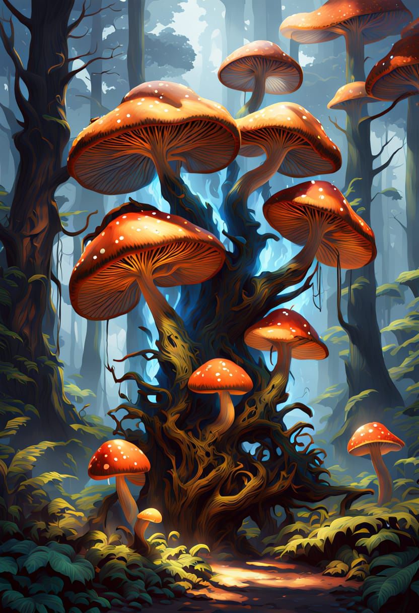 Vibrant Surreal Forest Blooms with Magical Energy