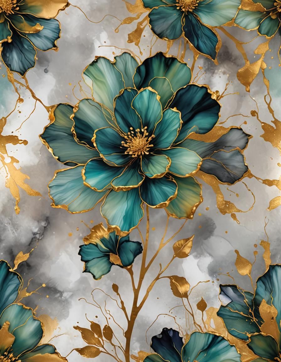 Abstract Flower with Alcohol Ink in Razumovskaya Style