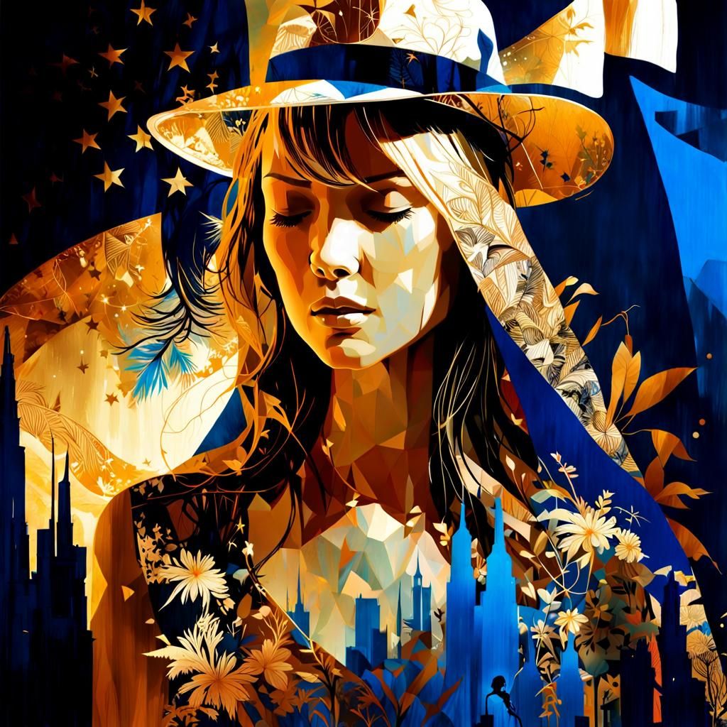 Gold and Blue Double Exposure Silhouette Portrait