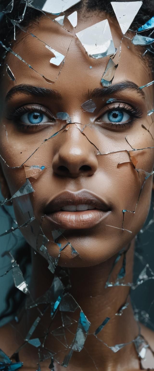 Fractured Portrait of a Woman with Blue Eyes