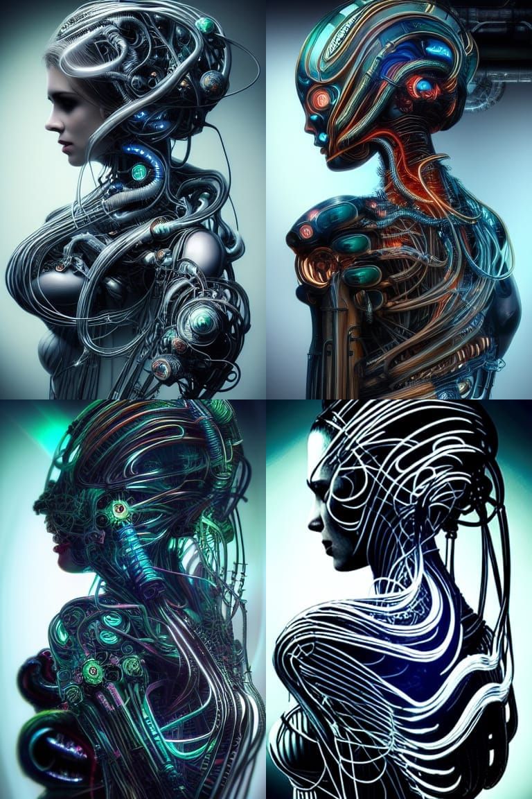 Beautiful woman, engulfed in abstract organic hyper-detailed...