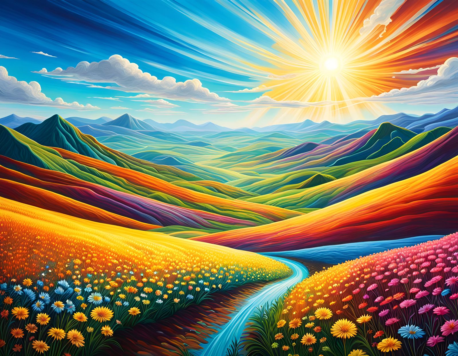 Luminous Metallic Fields Under a Sunny Sky