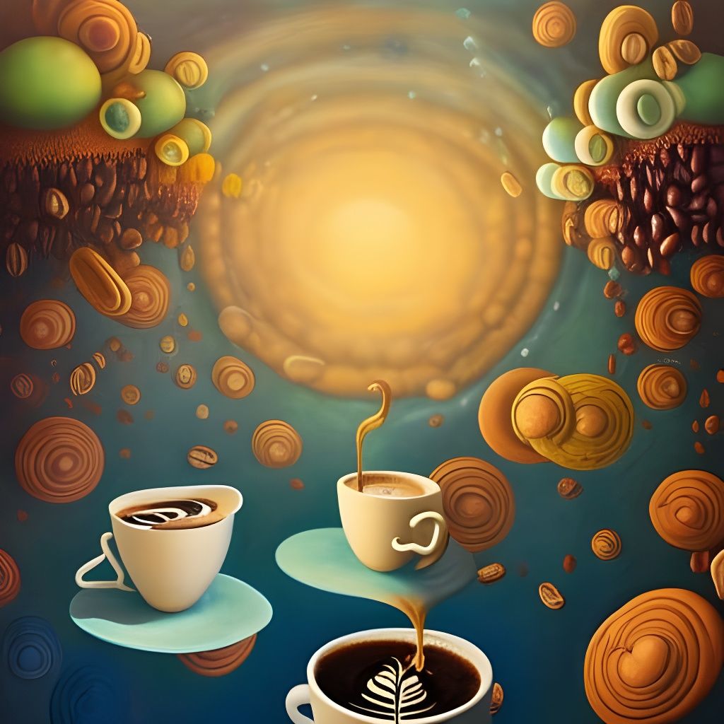 Surreal Coffee Break with Donuts, an Oil Painting