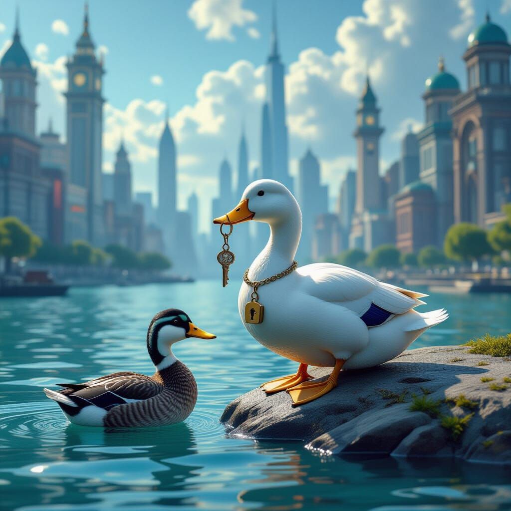 Duck with Key to Rock Lock, as Digital Matte Painting