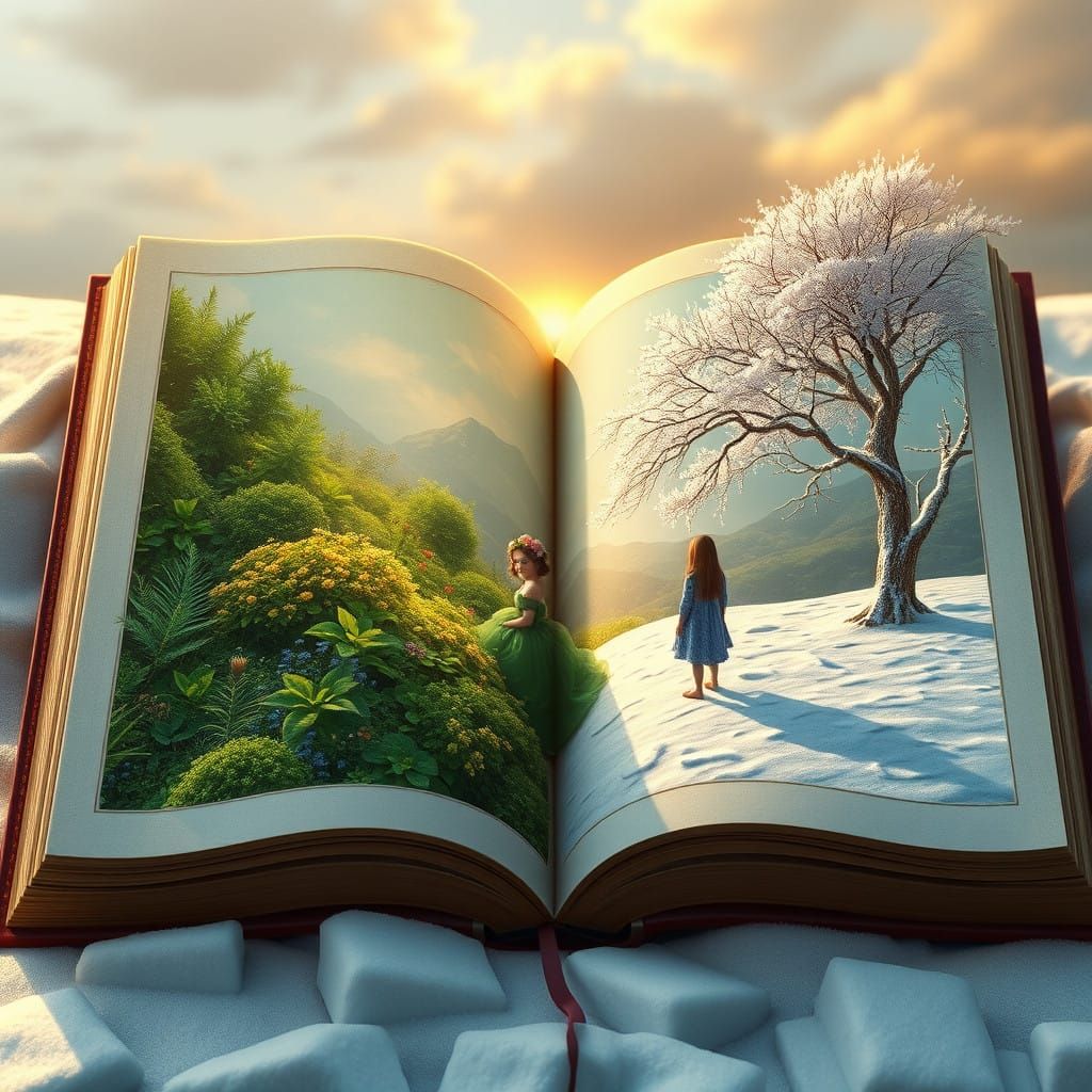 Majestic Book Bridges Vibrant Landscapes and Serene Winter W...