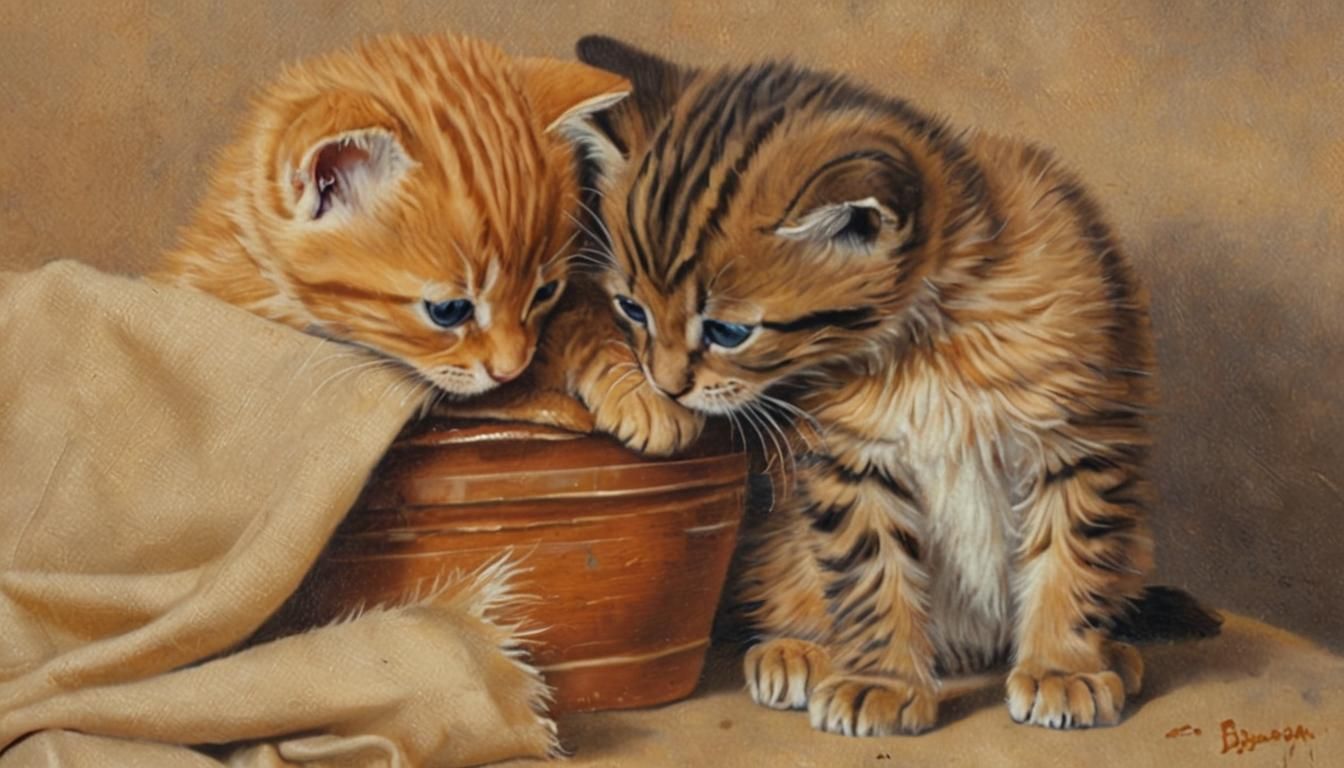 Realistic Oil Painting of Two Kittens