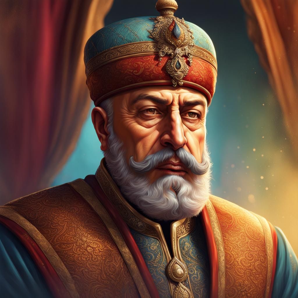 Hyperrealistic Ottoman Sultan Portrait in Splash Art Style