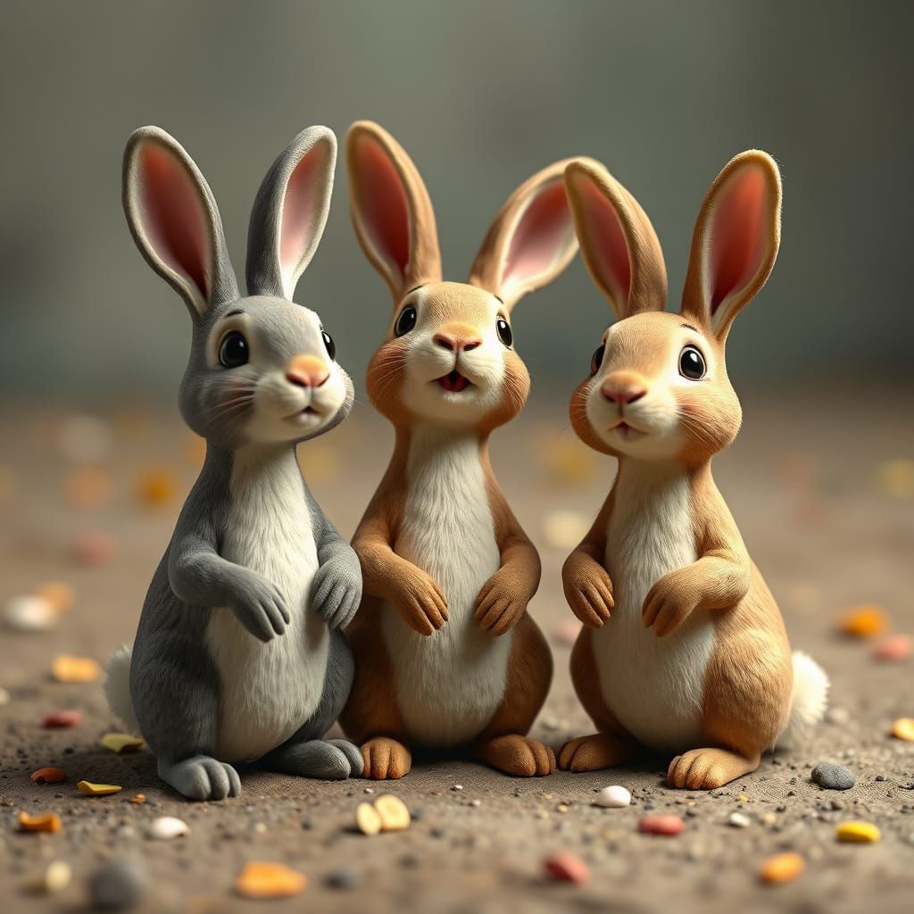Cute Bunnies in Aardman Animation Style