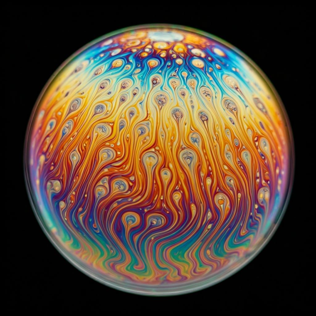 Iridescent Flowers on a Macro Soap Bubble