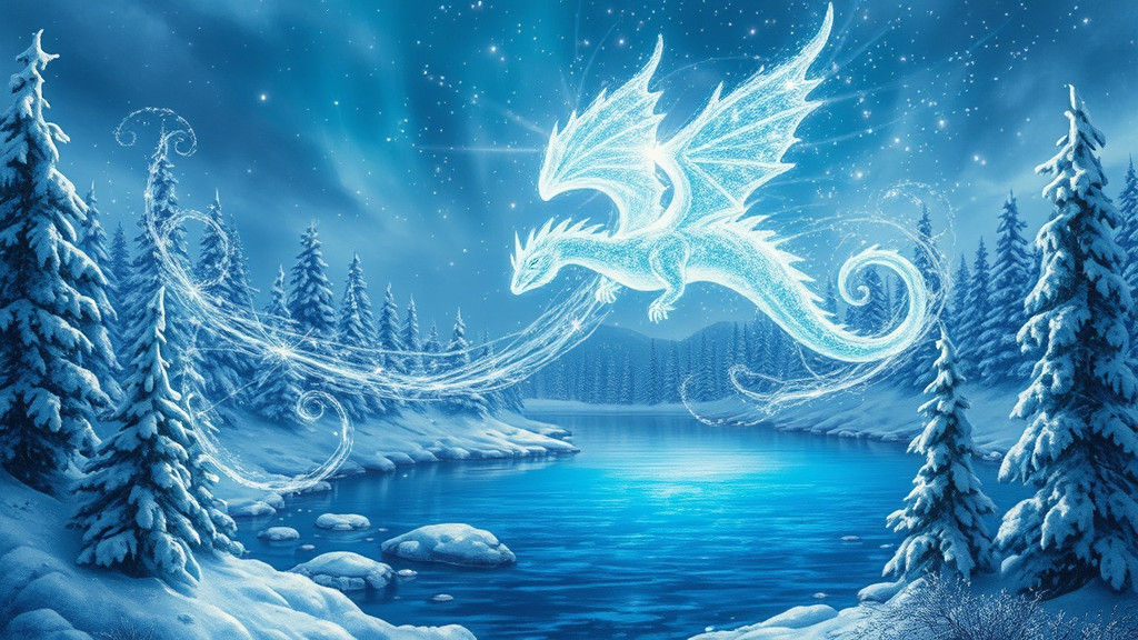 Ethereal Dragon Soars Over Frozen Winter Landscape