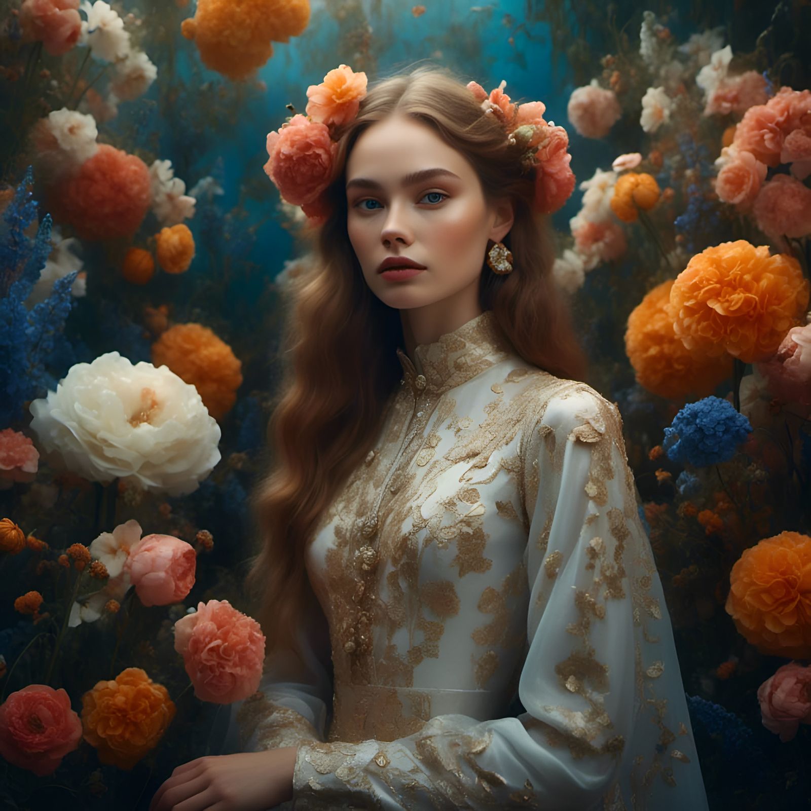 Fantasy Model Portrait with Rococo Elements