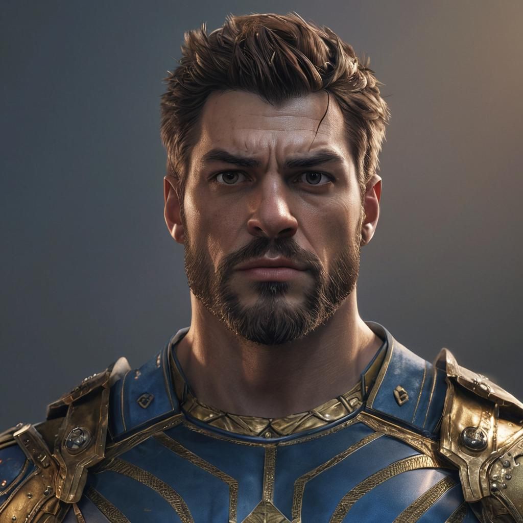 Macho God in Blue Velvet and Golden Armour