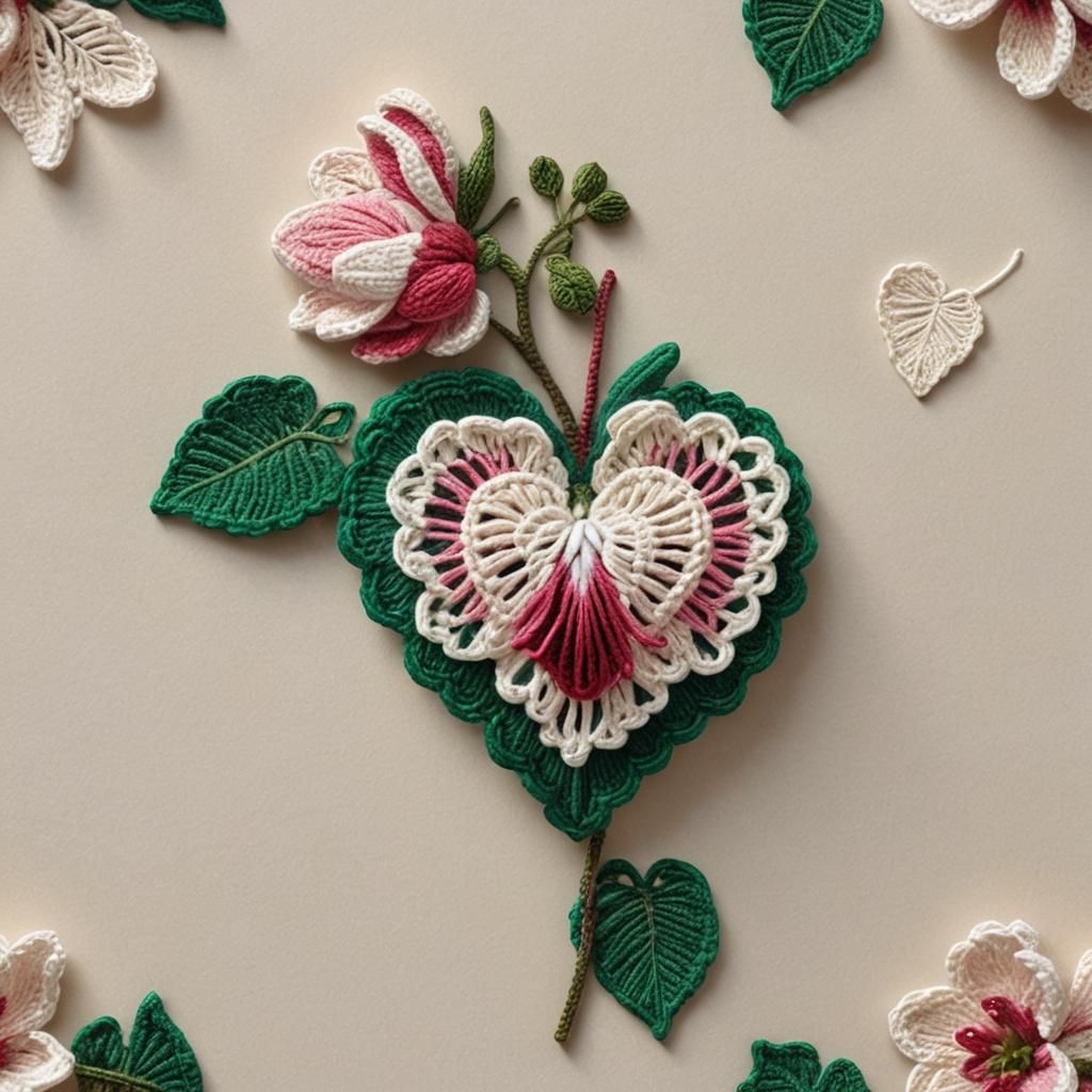 Hyperrealistic Crochet Bleeding Heart Flower Splash Art