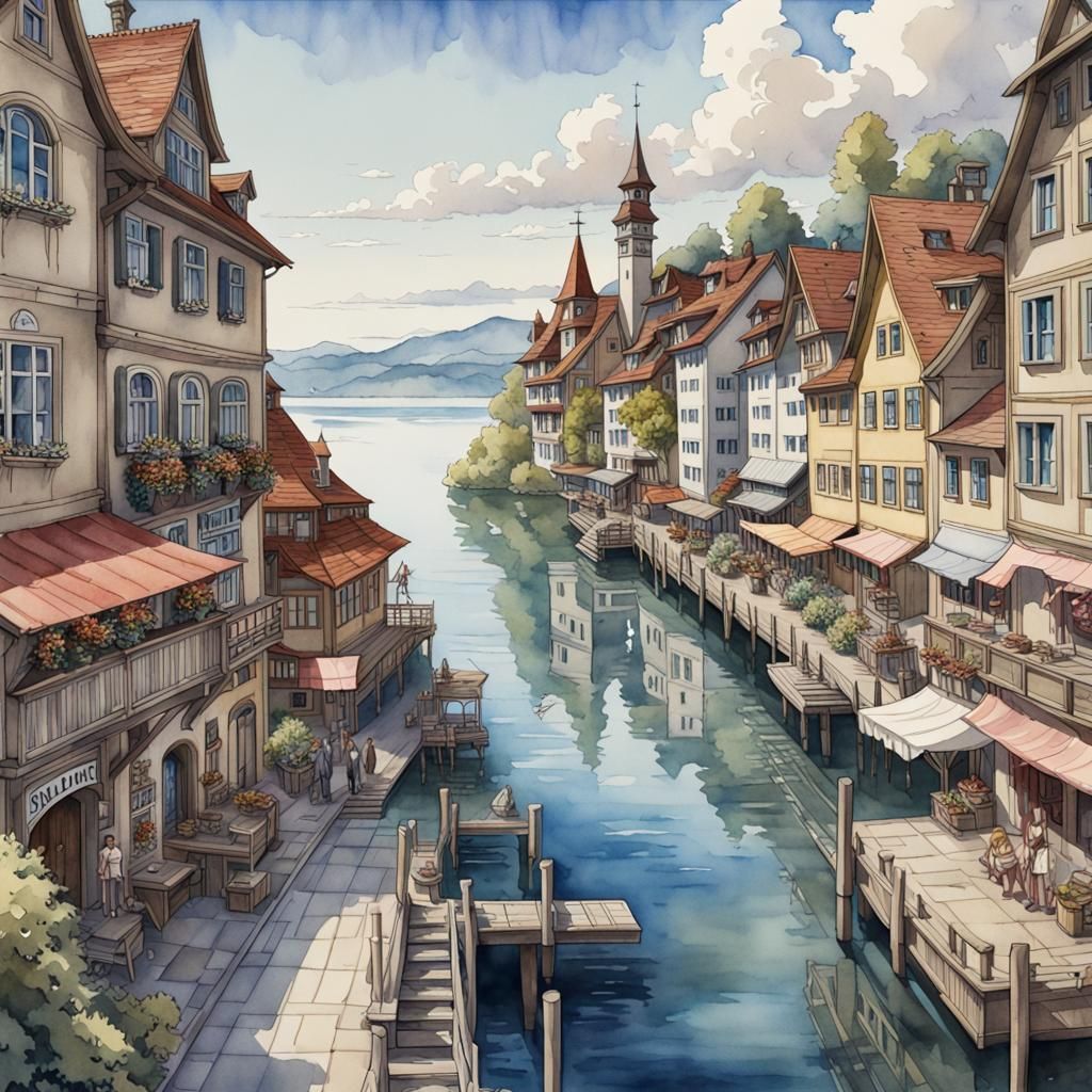 Anime Watercolor of Bodensee, Cinema Poster Style