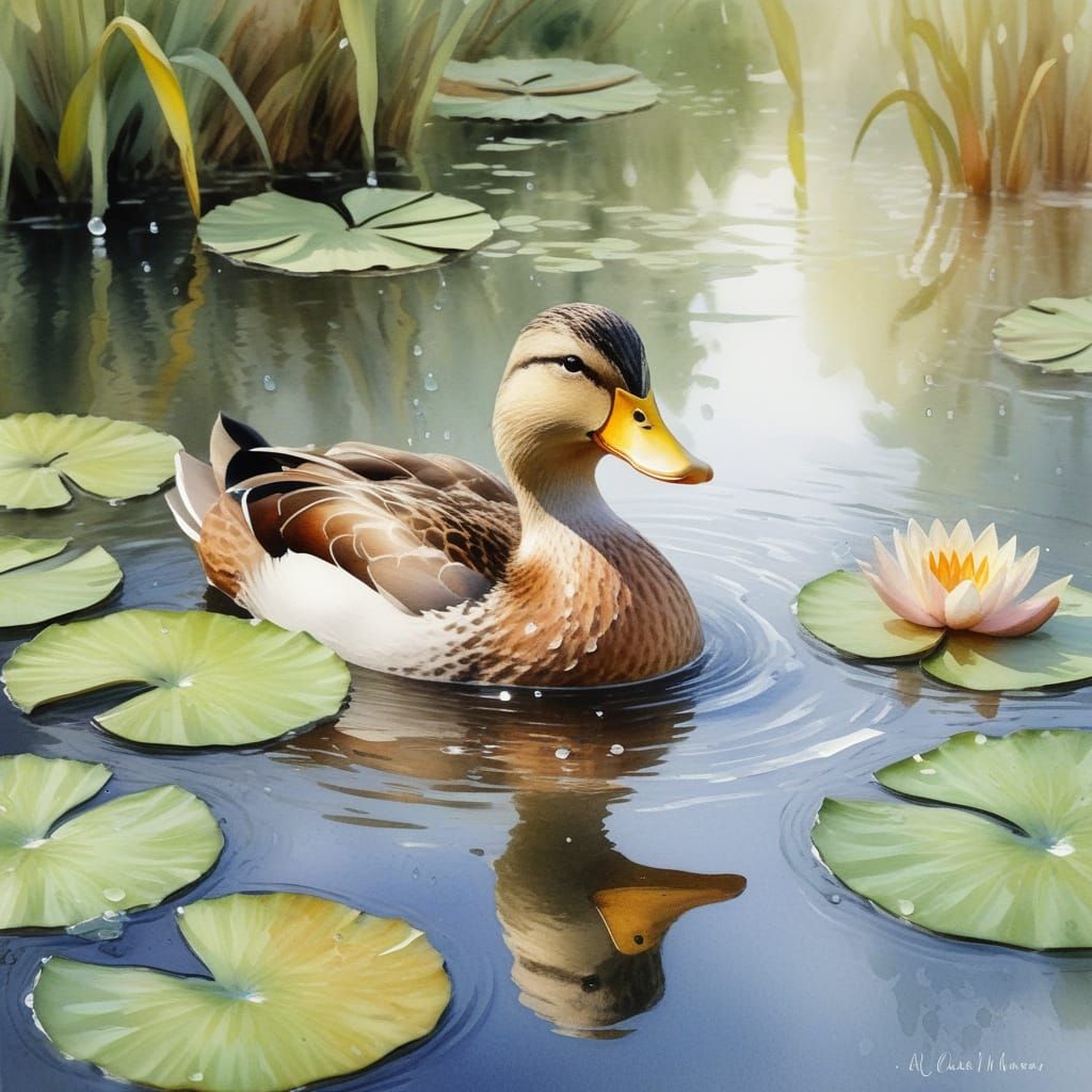 Whimsical Duck in Impressionist Watercolor