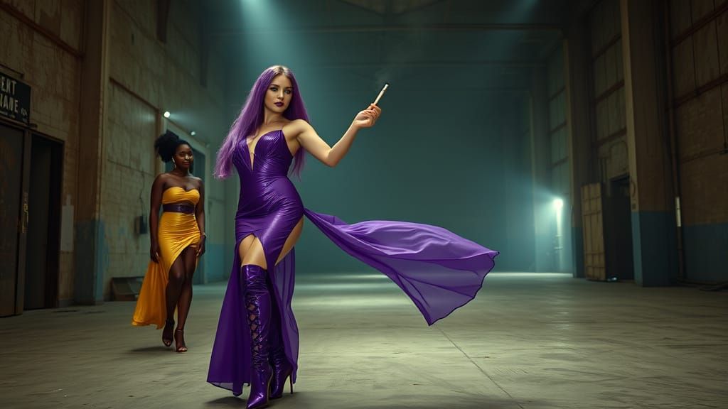 Dramatic Nightclub Scene with Dancing Woman