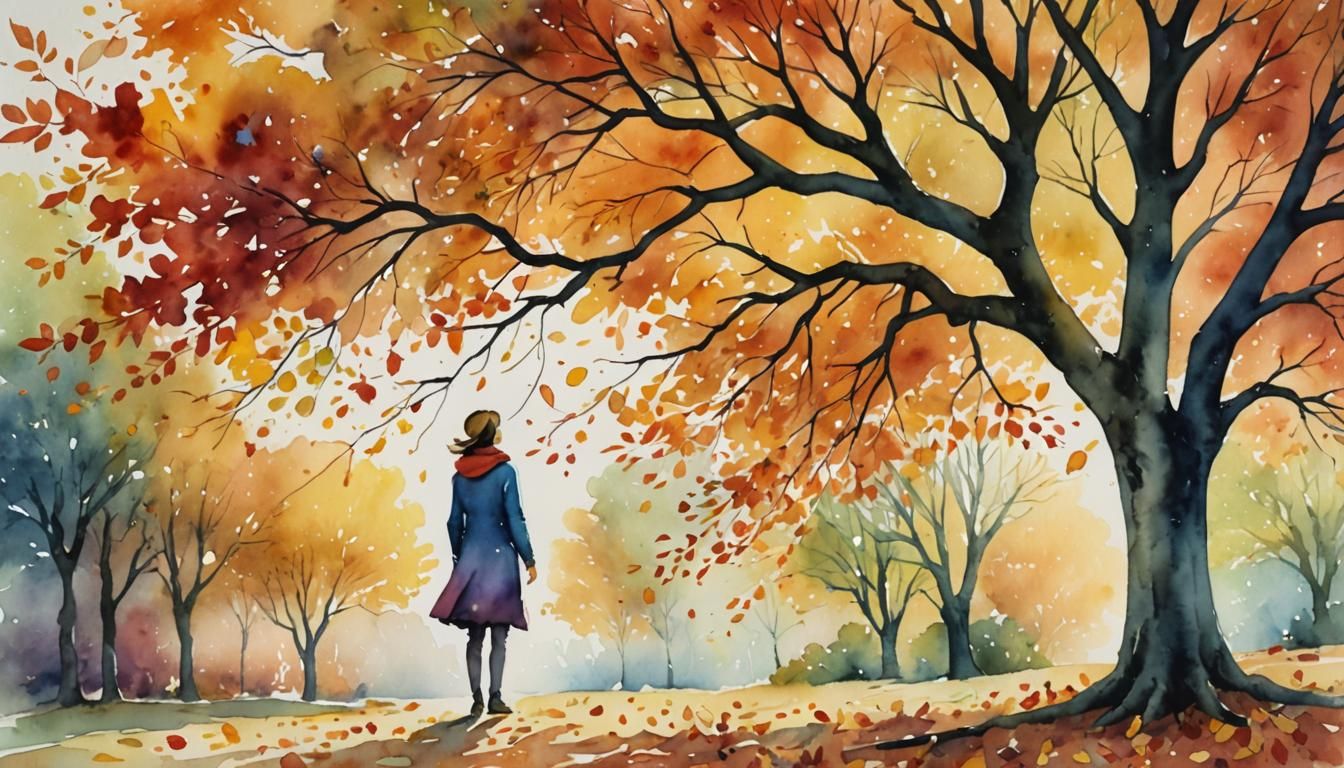 Whimsical Watercolor of Figure Reaching for Leaf