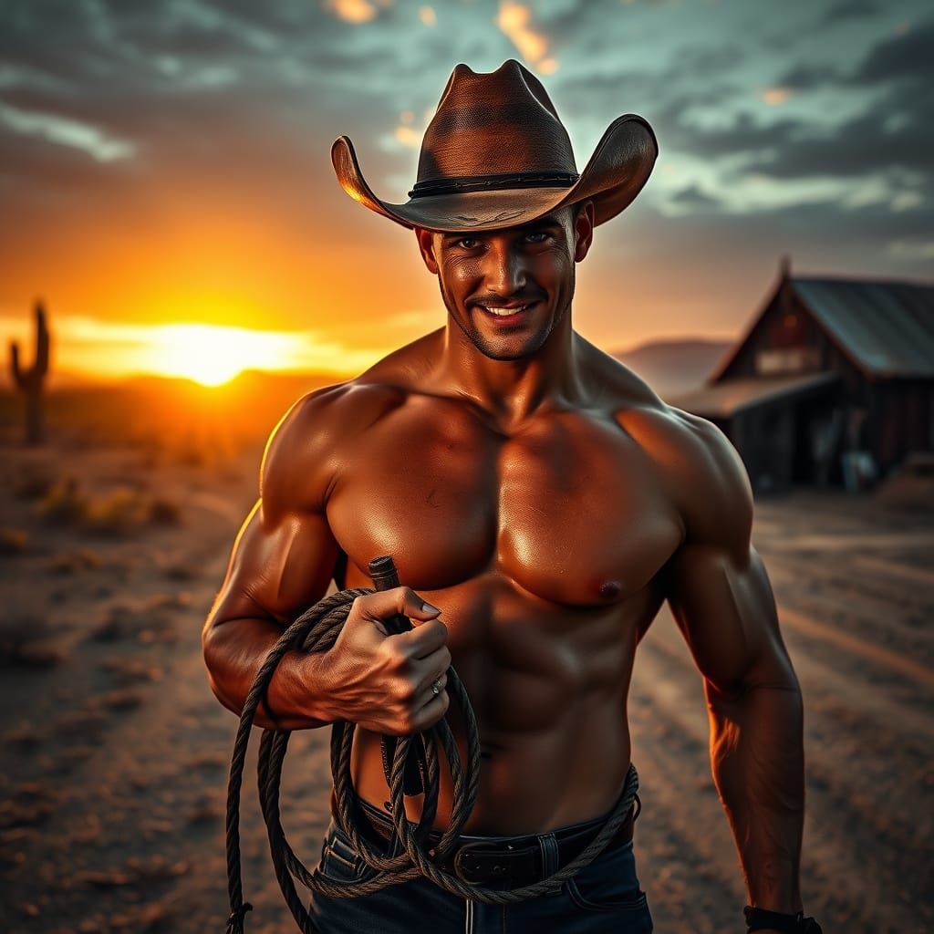 Seductive Cowboy Amidst Arizona Sunset