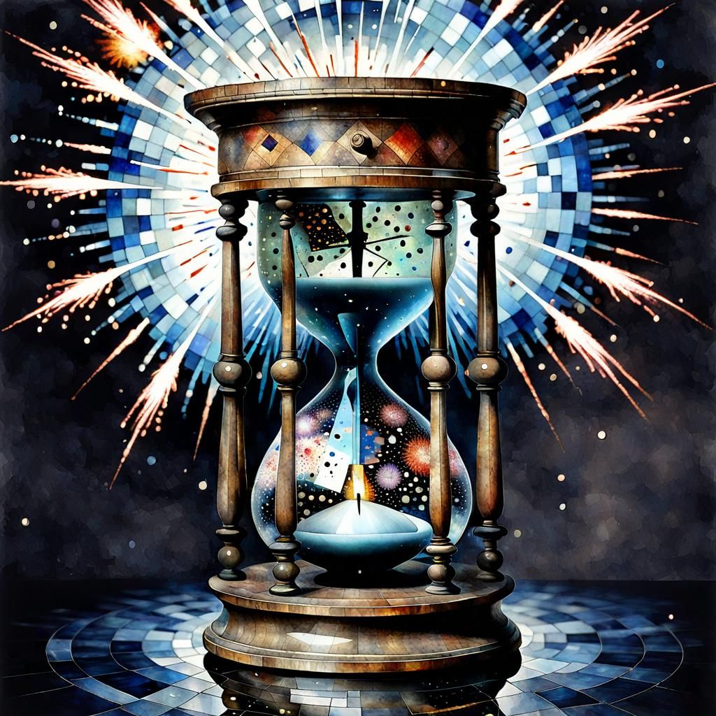 Hourglass Fireworks in Watercolor Mosaic Style