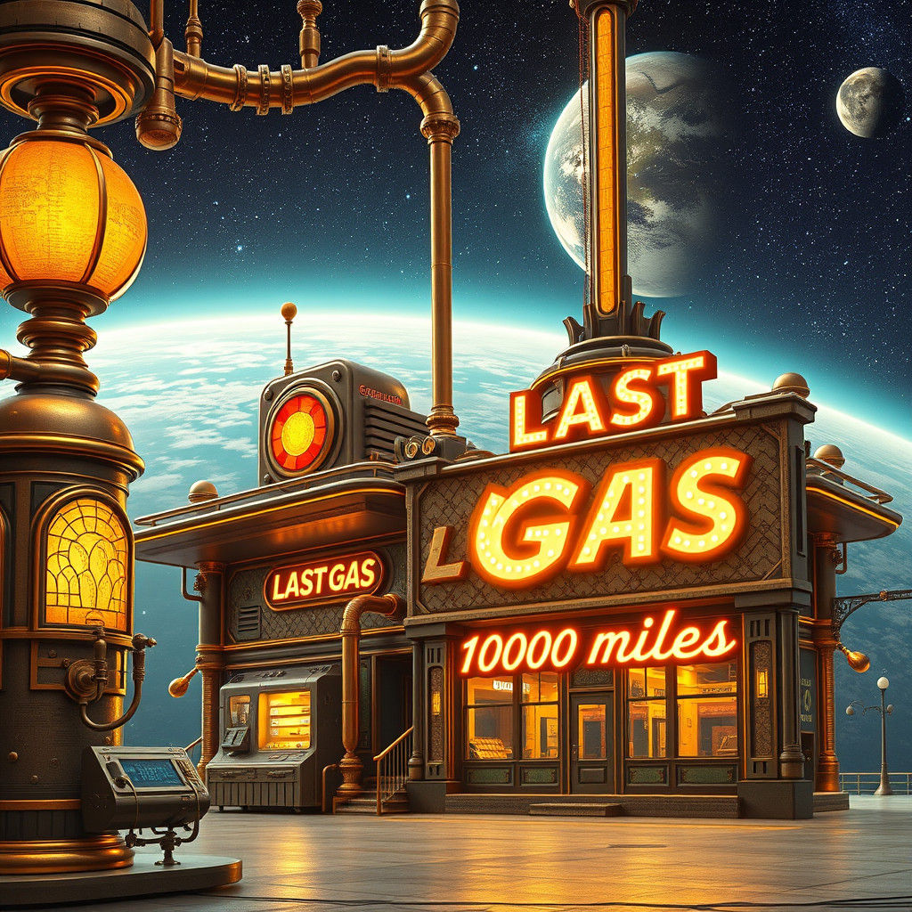 Steampunk Art Deco Fuel Station in Space
