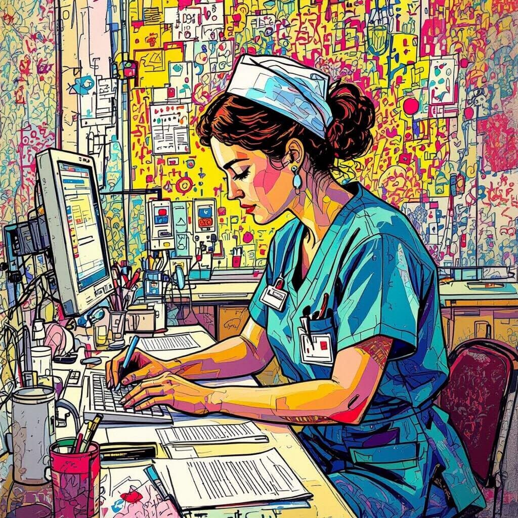 Nurse in Hospital Fever Dream Doodle Style