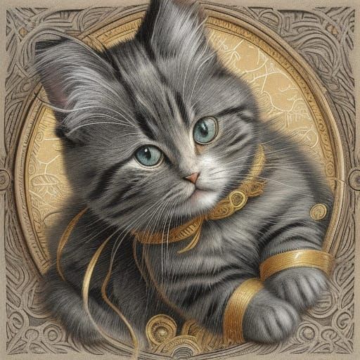 Ragdoll Kitten in Christmas Stocking: Art Nouveau Charcoal