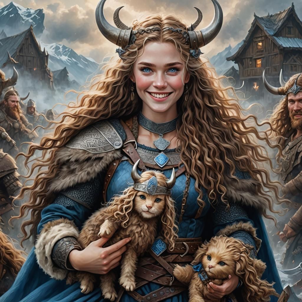 Beautiful Viking Warrior Woman with Doll