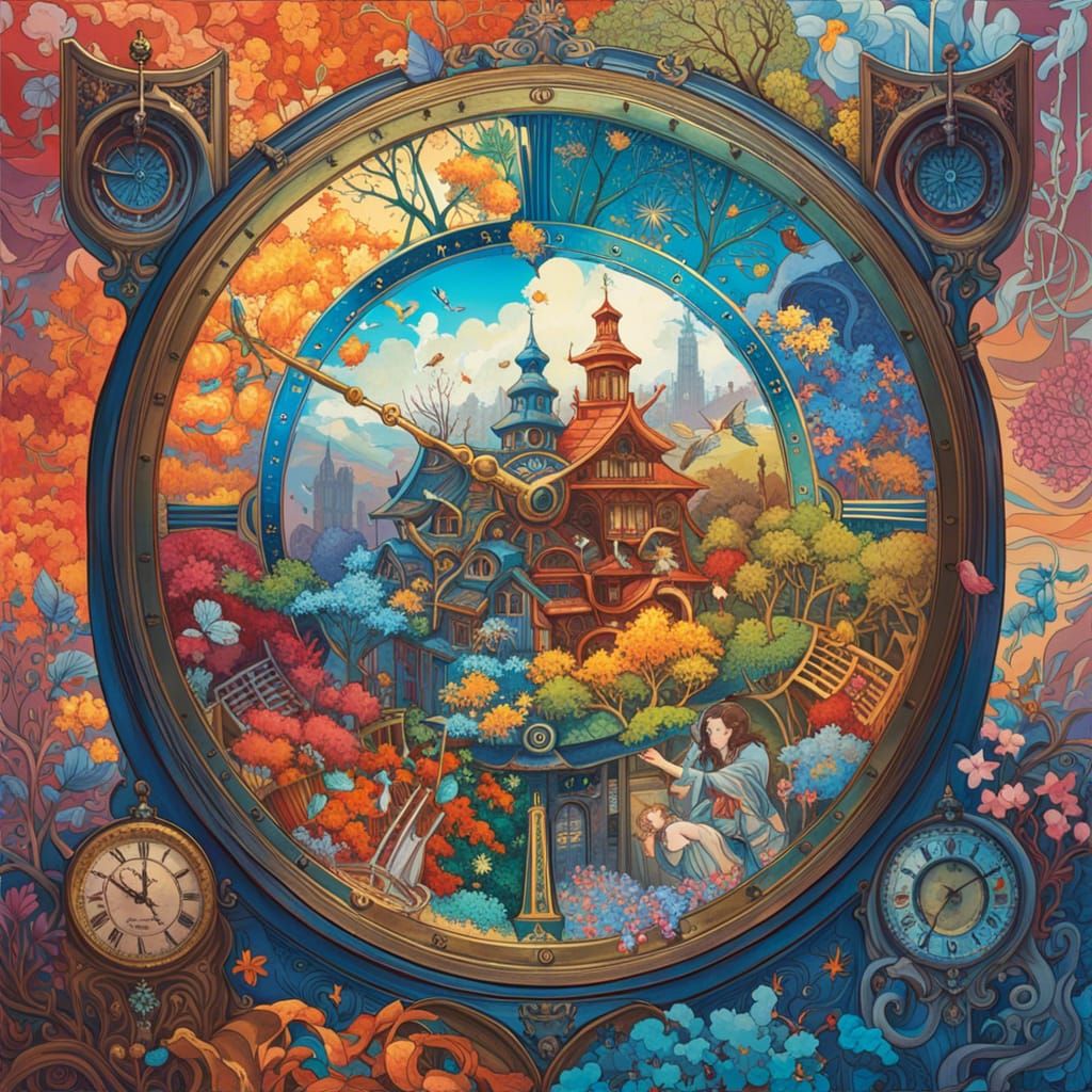 Four Seasons Astronomical Clock: Digital Illustration