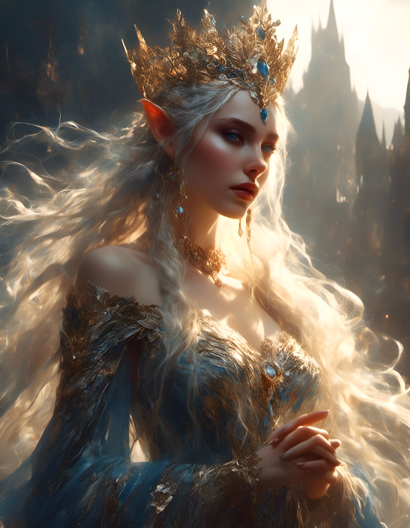 Majestic Elf Queen with Steel Blue Eyes