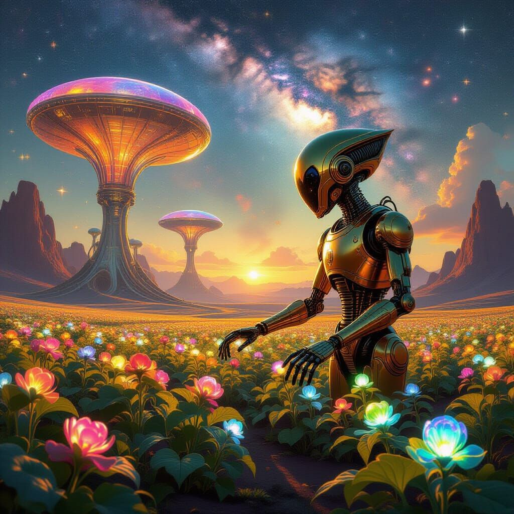 Cosmic Farm Automaton on Alien World in Dalí Giger Style