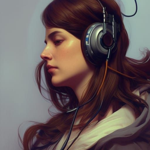 Hyperdetailed Portrait of Person with Headphones