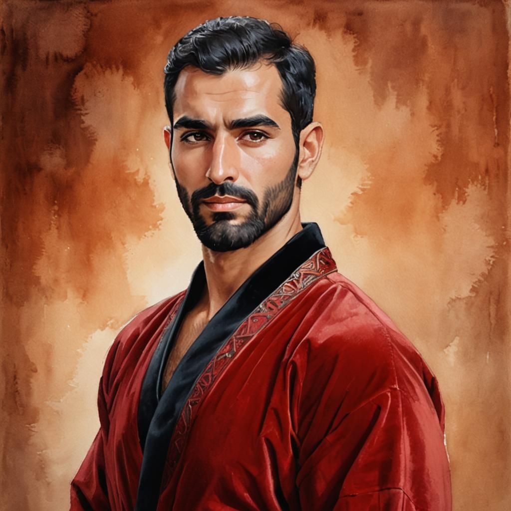 Contemplative Man in Red Velvet: Rembrandt-Style Portrait