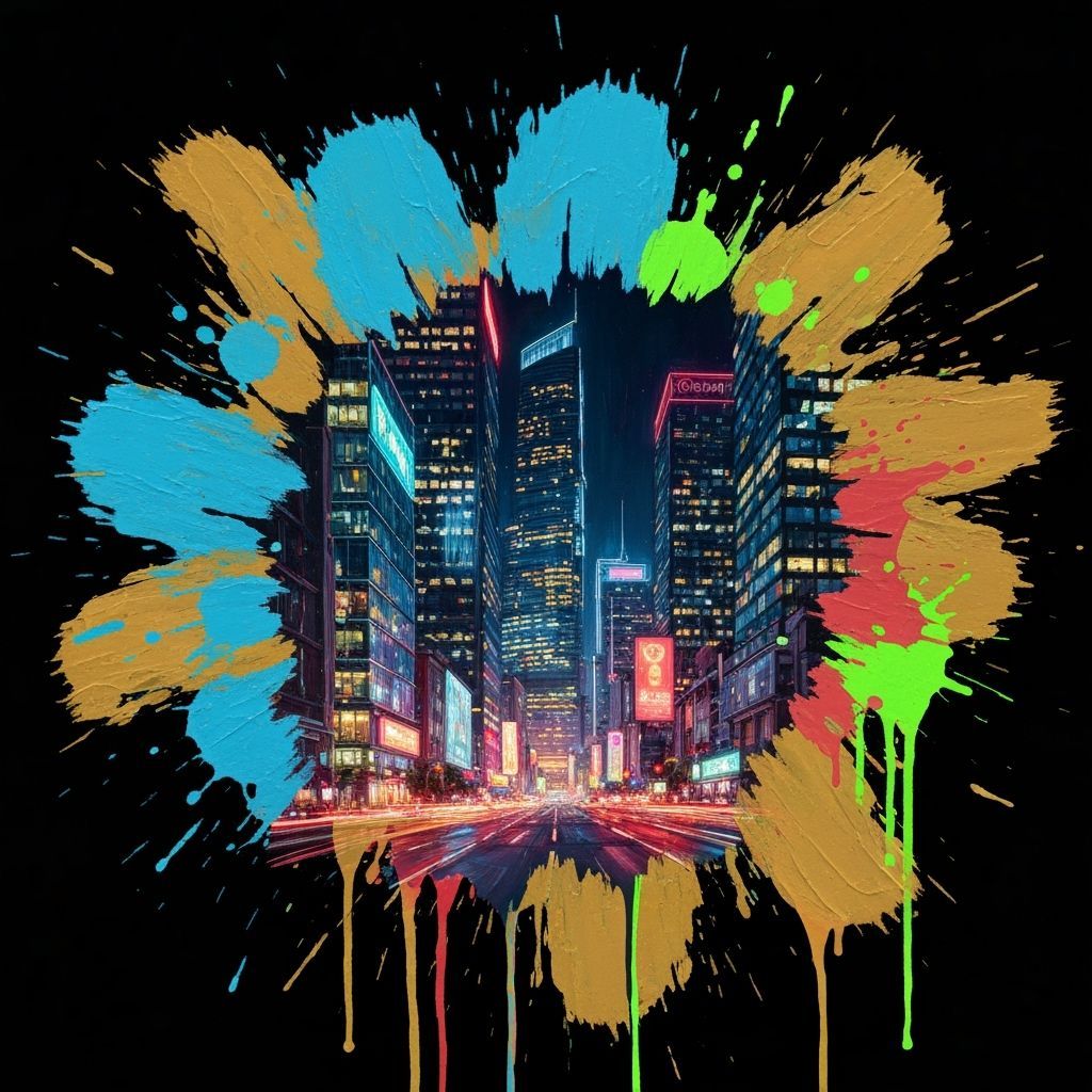 Futuristic Cityscape in Colorful Expressionist Painting